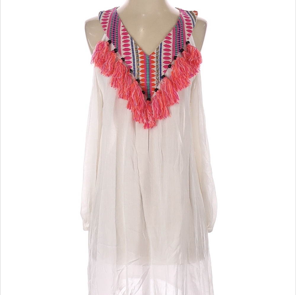 Embroidered Cold Shoulder Tunic Dress - America & Beyond
